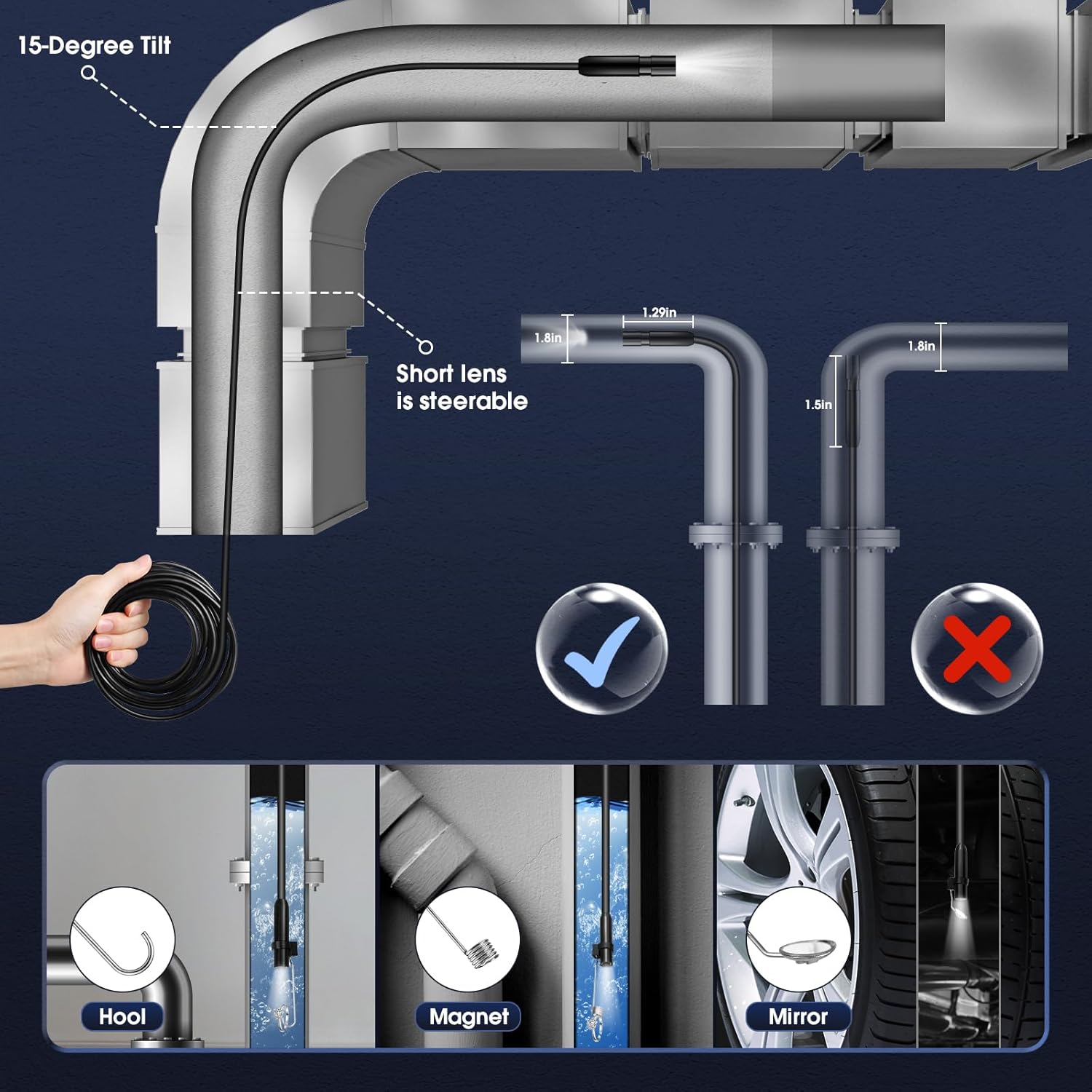 VisioPipe 8mm Industrial Endoscope Camera
